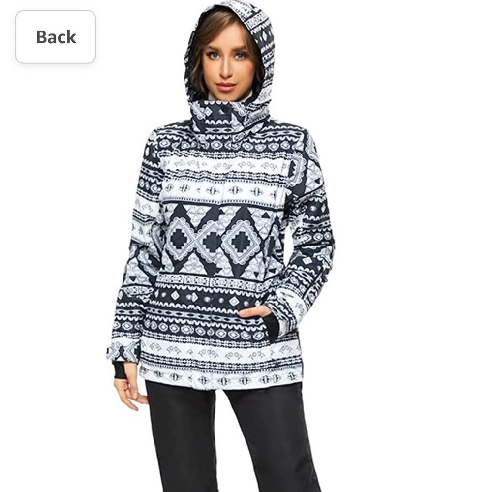 NEW SMX Ski Snowboard Jacket Black Aztec Print Black White Size Medium NWT - Picture 4 of 16